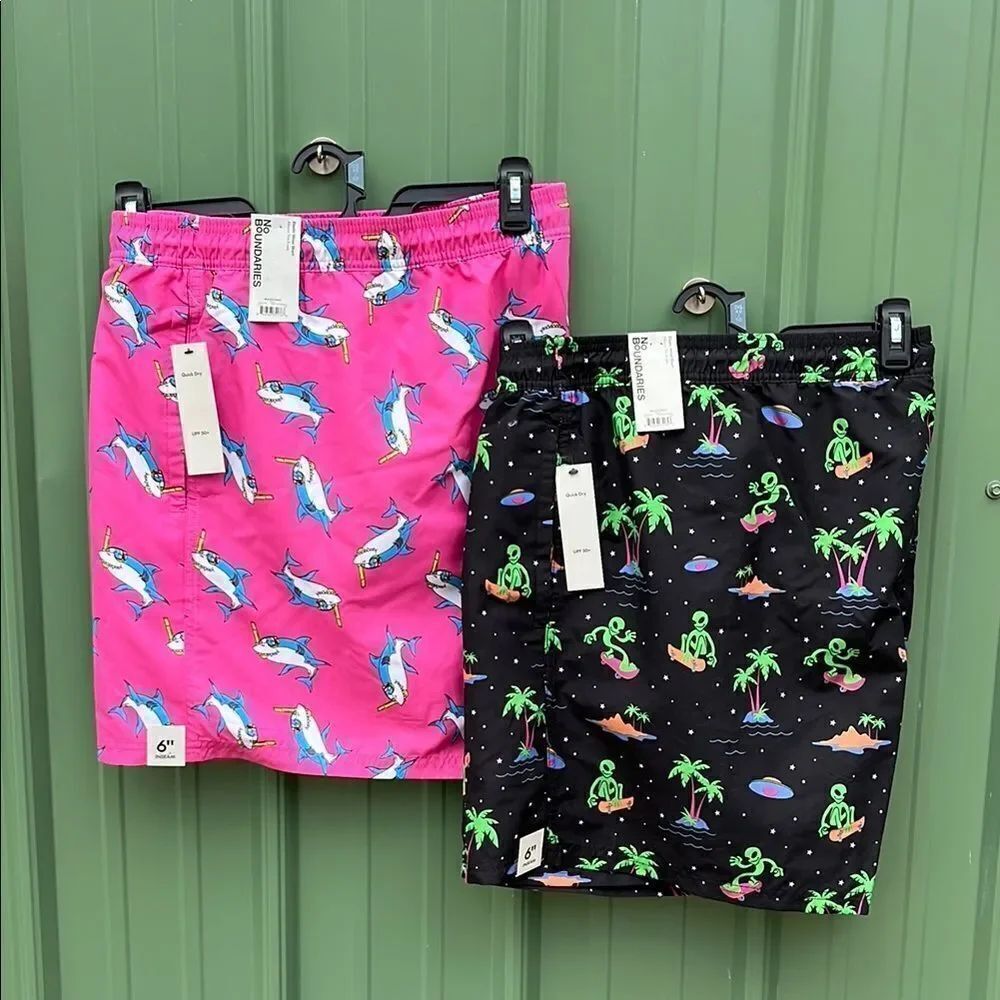 Men's Elastic Waist Swim Trunks Shorts 6" Inseam Beach Vacation 2-Pack Size 3XL